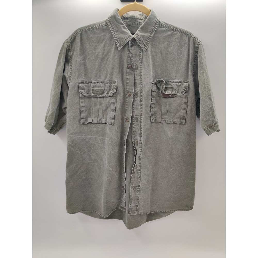 RedHead Mens Heavy Cotton Utility Shirt Faded Green Short Sleeve Workwear Medium